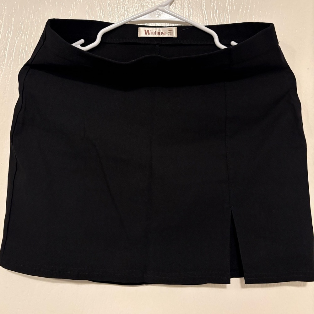 Black Mini Skirt with Front Slit
